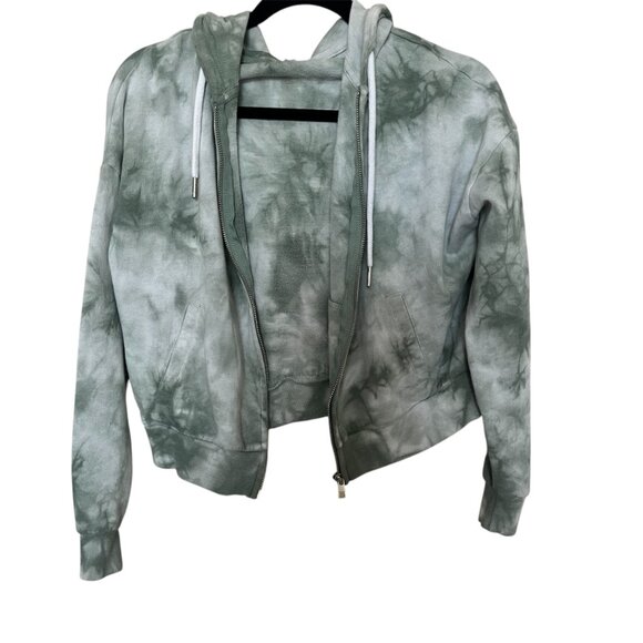 Garage Lightweight Green Cropped tie-dye zip up hoodie with white strings Small - Picture 1 of 7